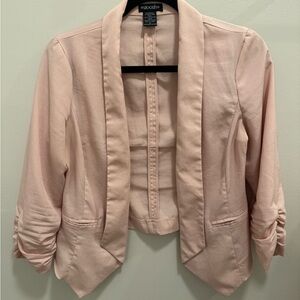 Stoosh Pink Cropped Blazer with Ruched Sleeves